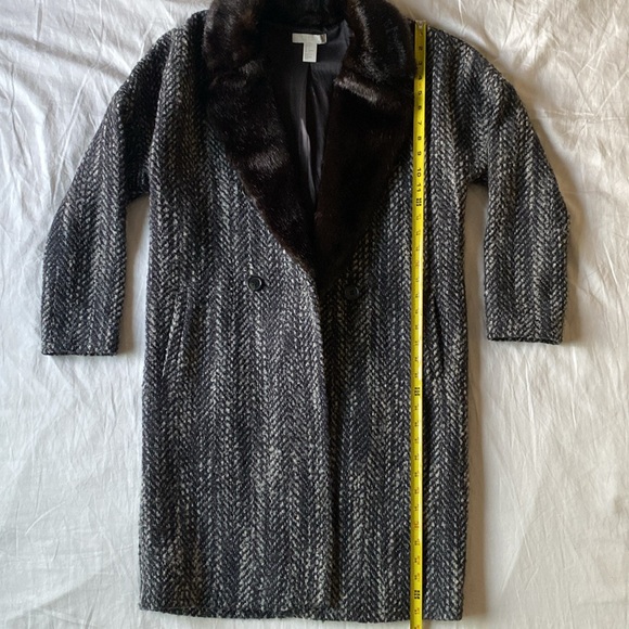 H&M Faux Fur Collar Tweed Wool Blend Long Coat Sz 6 - Picture 10 of 12